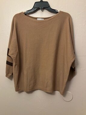 Tan Knit Top with Contrasting Sleeve Stripe 🆕